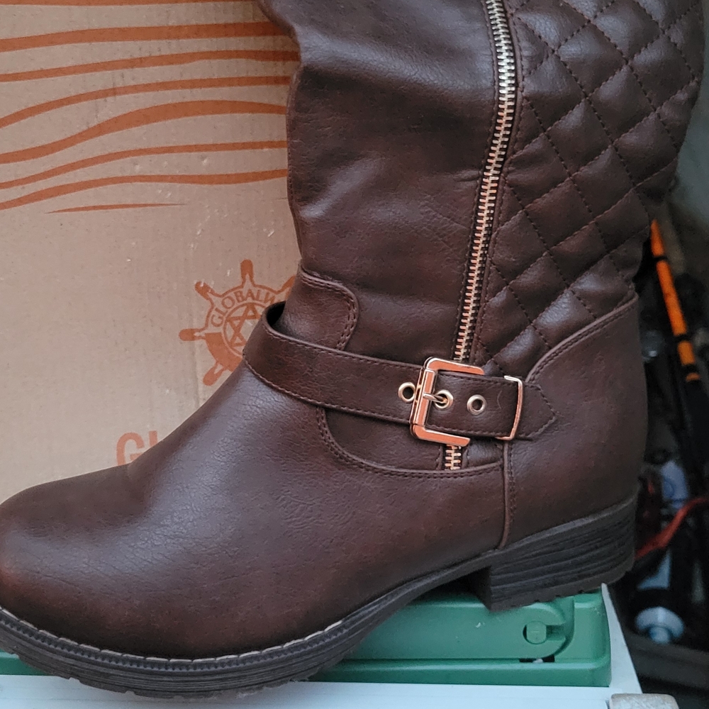 Global Win Brown Over the Knee Boots with Quilted Design